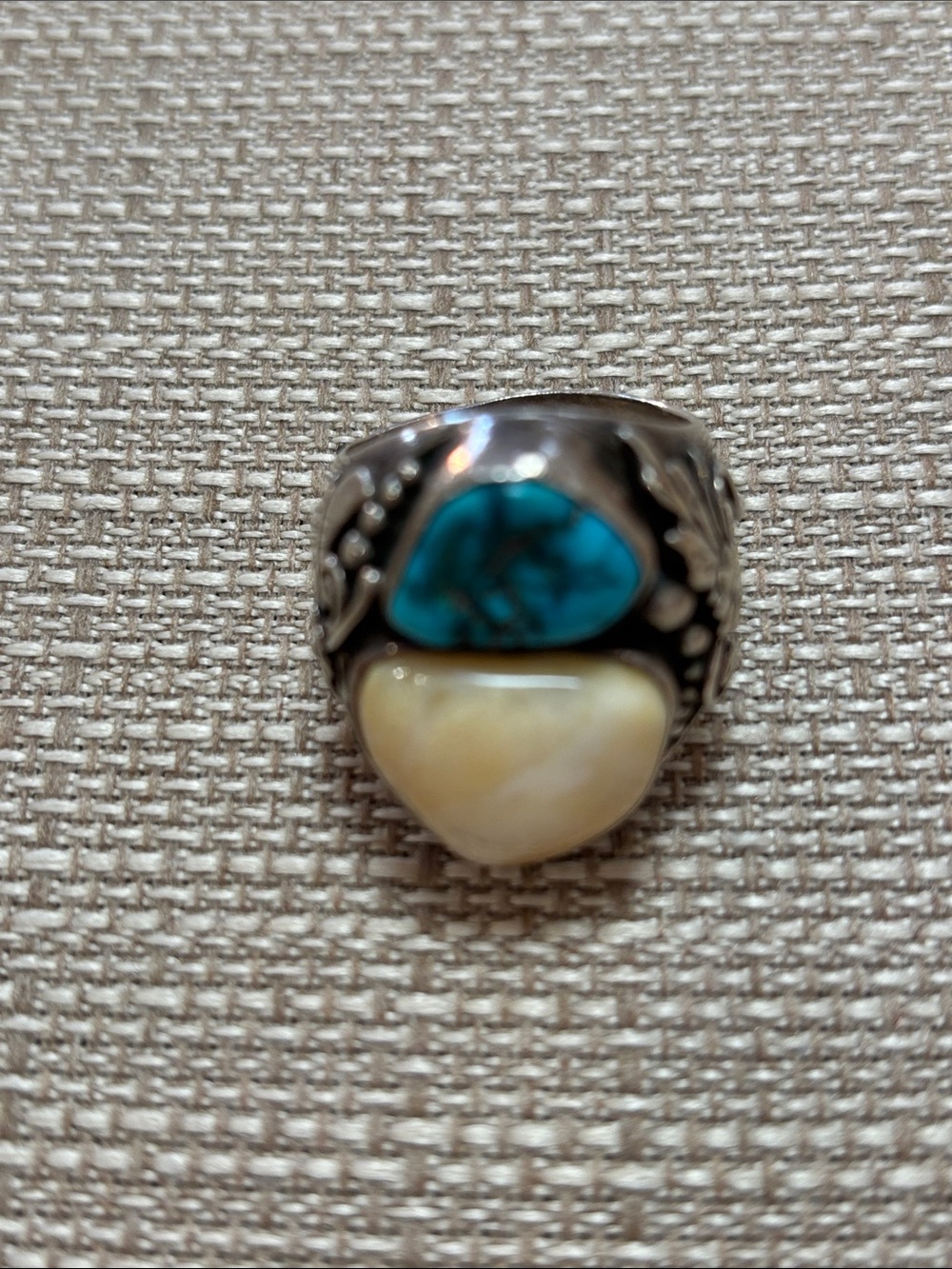 Vintage Navajo, turquoise and elk tooth ring